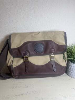 Duluth Pack Lee Valley Khaki Brown Leather Trim Messenger Book Work Travel Bag